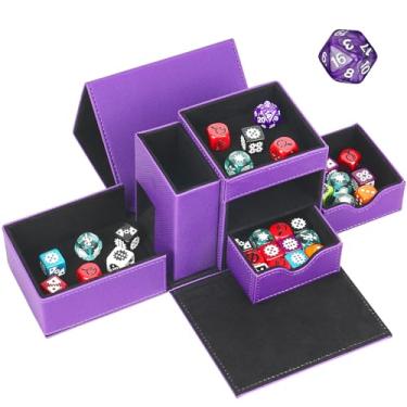 Imagem de Jaffzora Dice Tray & Dice Roller Tower, Magnetic Dice Storage Box for Rolling, 3 in 1 Leather Dice Organizer Holder Fits for Dungeons & Dragons, MTG DM and Player, Purple & Black