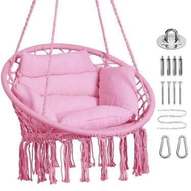 Imagem de Silla Hamaca Goutime Macramé Colgante con Cojín Rosa