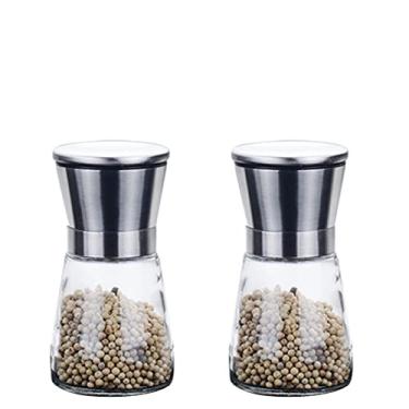 Imagem de 2PCS Conjuntos de Moedor Pimenta e Sal Manual Ajuste Grossura Tampa Aço Inoxidável Fácil Recarregar Corpo Vidro Lâmina Cerâmica 304 Premium para Churr