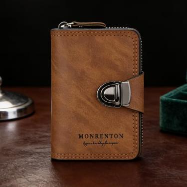 Imagem de Carteira masculina moderna marrom claro horizontal aberto em relevo padrão de couro macio resistente à água, design moderno marrom claro aberto horizontal com padrão em relevo, à prova d'água