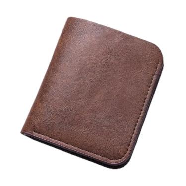 Imagem de Carteira masculina curta com zíper - Design de dois lados com compartimentos para cartões e bolso para moedas, PU fino, 11 x 9,5 cm (preto, café, marrom claro, Café, Retrô