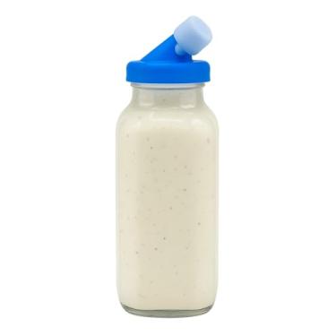 Imagem de KitchenToolz Garrafa de vidro azul para molho de salada de 473 ml – Garrafa agitadora de molho de salada de vidro com tampa não metálica para óleo, marinadas, molhos