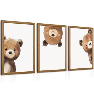 Imagem de Urso Berçário Decoração de Parede Pôster em Tela Infantil Bebê Menino Berçário Decoração de Parede Floresta Imagens de Animais Urso Espiando Urso Bonito Pintura Marrom Arte Neutro Quarto 40 x 60 cm