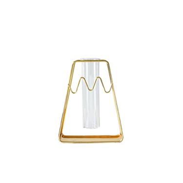 Imagem de Vaso de metal com suporte de flores tubo de teste de vidro transparente simples moderno criativo casa floral hidropônica arranjo de flores decoração vaso de flores (cor: estilo 2) (estilo 2)
