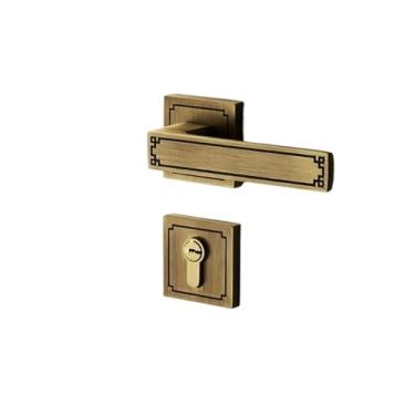 Imagem de Fechadura de porta de latão com chave estilo chinês fechadura dividida para quarto interior fechadura de maçaneta de cobre (latão, 948)