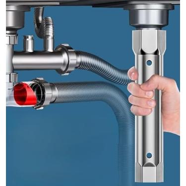 Imagem de Ferramenta de chave de torneira de banheiro, soquete de instalação de pia de aço inoxidável, kit de remoção de porca ajustável para reparo de encanamento (prata)