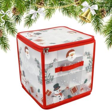 Imagem de Caixa de Armazenamento para Ornamentos - Suporte com Zíper e Divisórias,Armazenamento para Ornamentos de Festas com Tampa e Alça,para 64 Bolas Garagem Armário Dormitório Sótão Casa de