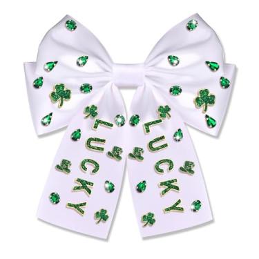 Imagem de BVGA Presilhas de cabelo femininas para o Dia de São Patrício com glitter verde da sorte trevo laço fita de cabelo dia de São Patrício roupas irlandesas acessórios presentes
