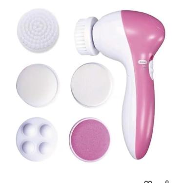 Imagem de Escova de limpeza facial 5 em 1 escova facial elétrica multifuncional à prova d'água escova rotativa de limpeza de rosto com 5 cabeças de escova para limpeza profunda e esfoliação suave de cravos e massagem facial (rosa)