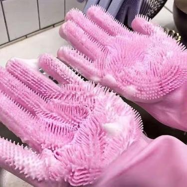 Imagem de Luvas de silicone para lavagem de panelas e louças para limpeza de cozinha, aderência antiderrapante, luvas para cuidados com animais de estimação