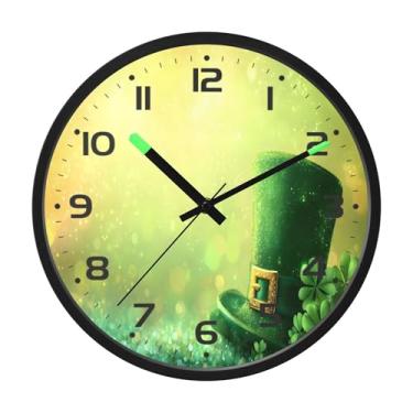 Imagem de SEHANY Relógio de parede Green Clover, silencioso, sem tique-taque, relógio redondo operado por bateria, controle de som, luz noturna, relógios de parede para sala de estar, cozinha, quarto