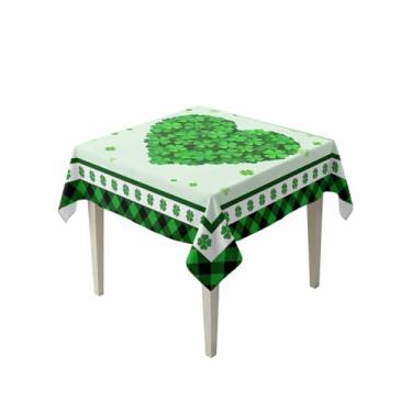 Imagem de Toalhas de mesa do Dia de São Patrício, trevo do amor, 137 x 137 cm, para mesas quadradas/redondas, toalha de mesa xadrez de búfalo verde, capas de linho de algodão para cozinha, jantar, casamento