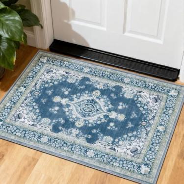 Imagem de WEZVIX Tapete de entrada 5 x 7 cm, tapete vintage tradicional lavável, suporte de borracha antiderrapante, tapete de área pequena macio para entrada, cozinha, entrada interna da porta da frente