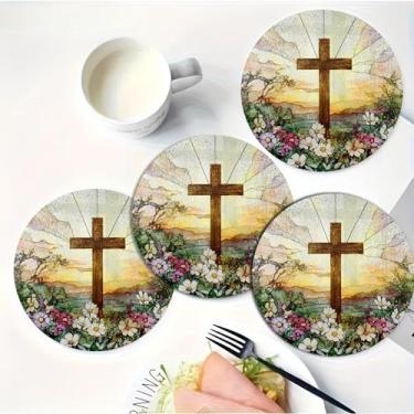 Imagem de 2 peças The Christian Cross Coffee Coaster, almofadas antiderrapantes para bar, cozinha, sala de jantar, presentes exclusivos de inauguração de casa para decoração de casa (AB-085)