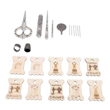 Imagem de Phefop Conjunto de Ferramentas de Costura Vintage, Ferramentas de Costura Estilo Europeu Com Tesoura de Bordado, Agulhas Dedais, Placas de Enrolamento de Linha para tricô,