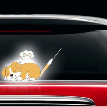 Imagem de Vesvory Adesivo de limpador de cachorro gato, cachorro engraçado acenando cauda 3D decalque limpador de janela traseira de carro adesivos de corpo de carro para lâmina de limpador de veículo traseiro