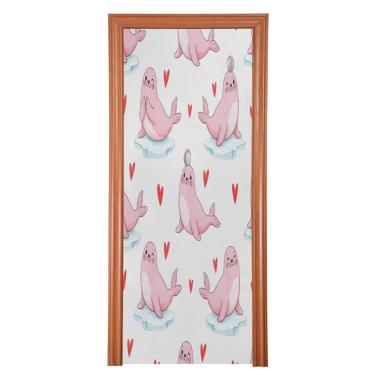 Imagem de ATTX Valentine Pink Seals Capa de porta da frente - Tecido elástico lavável decoração de férias para festas, casa, decoração de porta da frente, 36 x 98 polegadas (894)