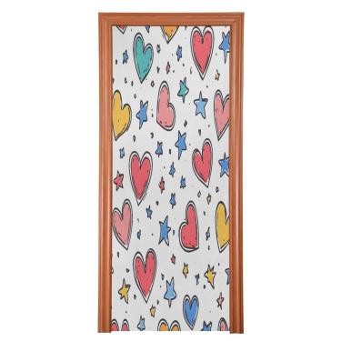 Imagem de ATTX Capa de porta frontal de corações vermelhos - decoração de férias de tecido elástico lavável para festas, casa, decoração de porta da frente, 36 x 98 polegadas (190)