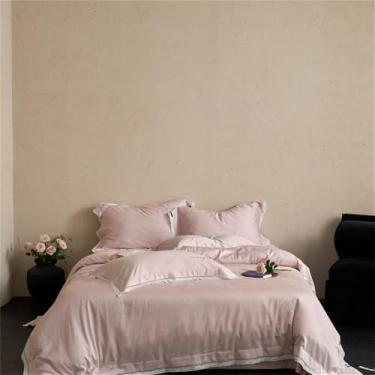 Imagem de Jogo de cama com borda larga, capa de edredom macia em algodão, lençol de cima/com elástico, cor 3, tamanho Queen (200x230cm), 4 peças