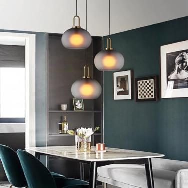 Imagem de Luminária pendente vintage de vidro, lustre de cozinha, cúpula de vidro fosco com cabo ajustável, abajur de teto para quarto, lustre de mesa de jantar (Tamanho: 20cm)