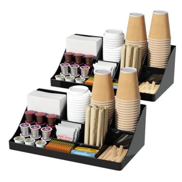 Imagem de Aserelix Organizador de estação de café, suporte de copo de café, acessórios de bancada de cozinha para condimentos de pacote de açúcar (preto, 2 peças)