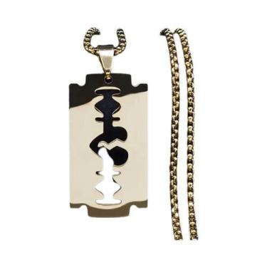 Imagem de Colar Masculino Com Pingente De Navalha Gótica Preta, Corrente De Aço 