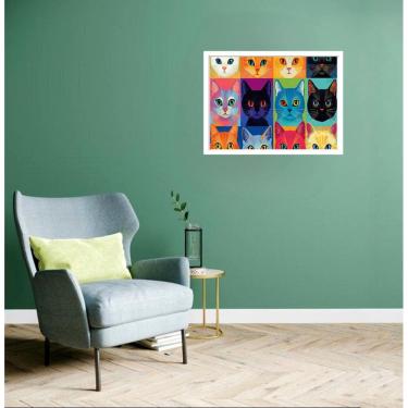 Imagem de Quadro Decorativo Gatos Olhares Coloridos - 50X70Cm