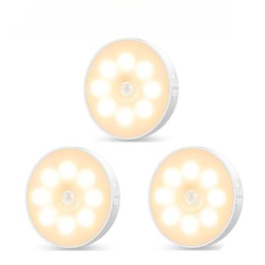 Imagem de Luminária de Noite USB Recarregável - Sensor de Movimento LED, Duas Cores Luz Quente/Fria, Ideal para Quarto, Corredor, Banheiro e Ambientes Escuros (Kit 3-Duas cores luz)
