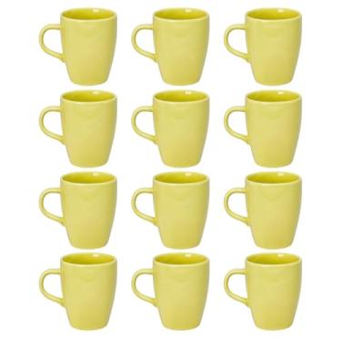 Imagem de Kit de 12 Canecas de Porcelana Premium – 230ml Resistentes Elegantes, Ideal para Café, Chá, Chocolate e Casa (Amarela)