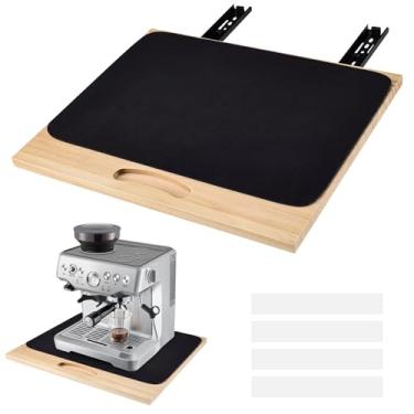 Imagem de RAROUA Deslizador de eletrodomésticos, bandeja deslizante para cafeteira, bandeja de enrolar para utensílios de cozinha com almofada absorvente, acessórios para máquina de café expresso (40,6 cm L x