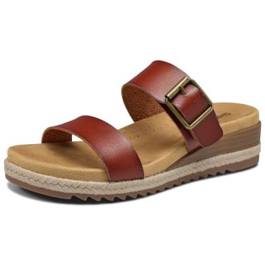 Imagem de SHIBEVER Sandálias rasteiras para mulheres: Sandália feminina confortável 2026 - Sapatos de verão para caminhada com suporte de arco, Marrom, 37