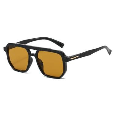 Imagem de Óculos de Sol Pretos Oversized com Ponte Dupla, Estilo Retrô Moderno com Detalhes Metálicos nas Hastes, Óculos Elegantes (Laranja)