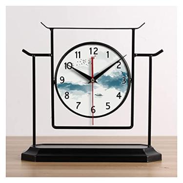 Imagem de U5GAAALPPQ9 Relógio de mesa, relógio de mesa, relógio de mesa, novos relógios de estilo chinês, decoração para casa, sala de estar, ornamentos, relógio retro, relógio de secretária decorativo de 30 cm