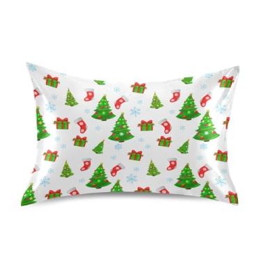 Imagem de Wassud Fronha de cetim com estampa natalina para cabelo e pele, fronhas de seda macia, tamanho queen, respirável, com fecho de envelope