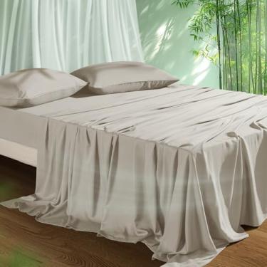 Imagem de Conjunto de lençóis de resfriamento Cal King Size, viscose derivada de bambu para pessoas que dormem quentes | Bolso profundo de até 40,6 cm | Roupa de cama macia e respirável - 4 peças (Cal King