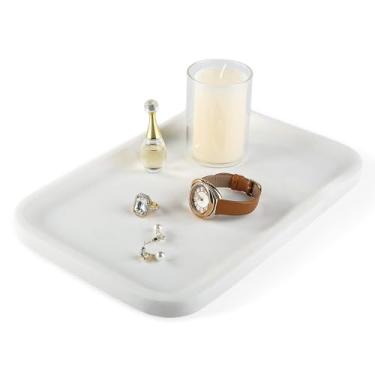 Imagem de Koville Bandeja de mármore decorativa de 30,5 x 20,3 cm para bancada, bandeja retangular grande para cômoda de banheiro, cozinha, bandeja organizadora de pedras para joias, cosméticos, perfume