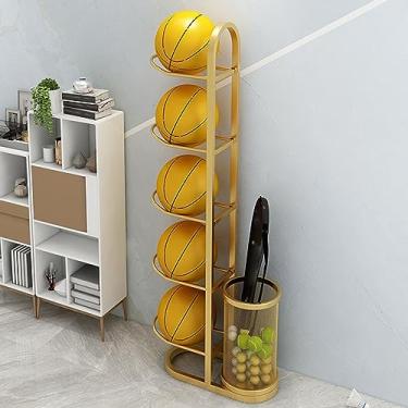 Imagem de ZDJZMGZ Suporte de basquete, vertical, horizontal para futebol, 3/4/5, suporte de bola multiuso com cesta, adequado para garagem, sala de ferramentas