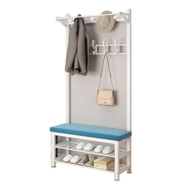 Imagem de SLGGPJBU Cabideiro, suporte para roupas, prateleira de 2 camadas com banco, bolsa de mão portátil, organizador de itens de sapatos, ideal para entrada de quarto