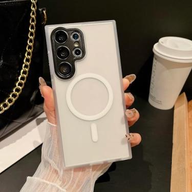 Imagem de Capa transparente fosca para carregamento sem fio para Samsung S25 S24 S23 Fe Plus Ultra Frosting Bumper à prova de choque (para Galaxy S23+/Branco)