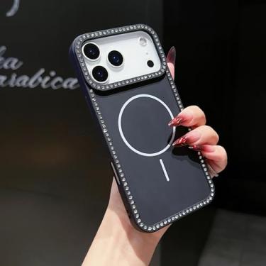 Imagem de Capa magnética de luxo com moldura de diamante brilhante para iPhone Air 16 15 14 Plus 13 12 11 Pro Max (para iPhone 14 Pro/Preto)