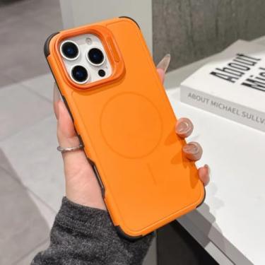 Imagem de Capa de luxo com suporte magnético para iPhone 17 Air 16 15 14 13 12 11 Pro Max Plus, à prova de choque, com carregamento sem fio (para iPhone 12 Pro/Laranja)