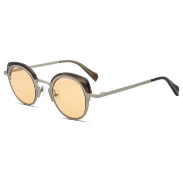 Imagem de HPIRME Óculos de luxo femininos estilo retrô com armação de acetato e detalhes em metal, proteção UV400 (cor c4)