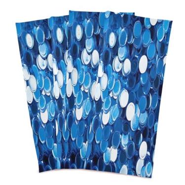 Imagem de Wassud Toalhas de cozinha padrão de lantejoulas azuis toalhas de prato de cozinha pacote com 4 panos de prato macios com laço para pendurar toalha de mão super absorvente de secagem rápida toalhas de