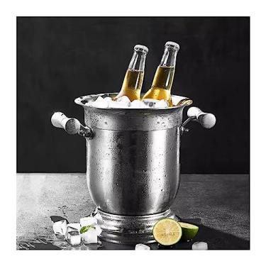 Imagem de Balde de gelo de aço inoxidável Balde de gelo isolado de parede 4L espesso com alças em ambos os lados Mantenha o gelo congelado por mais tempo, ideal para bar de coquetéis, festas, vinho gelado