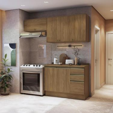 Imagem de Armário de Cozinha Compacta 3 Gavetas 100% MDF 200cm Nogueira Celeste Kappesberg