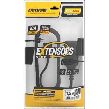Imagem de Extensão 3 Tomadas 2P 10A 1,5 Metros Preto Bivolt - Enerbras
