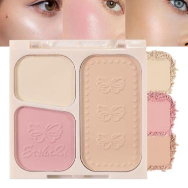 Imagem de HHLTOH Paleta de contorno e blush fosco de 3 cores – Sombra de maquiagem em pó prensado montável, sombra, blush de bochecha | Branco marfim + rosa suave + nude bege | Presente de maquiagem feminina