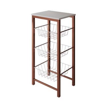 Imagem de Fruteira De Chão Cozinha Montada Aço Cobre Cesto Branco Tampo Branco Roma Cor: Branco