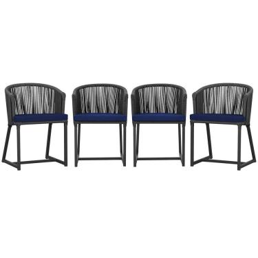 Imagem de 4 Cadeiras De Jantar Noronha Preta Corda Náutica E10 Trama Preto