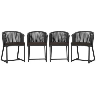 Imagem de 4 Cadeiras De Jantar Noronha Preta Corda Náutica E9 Trama Preto